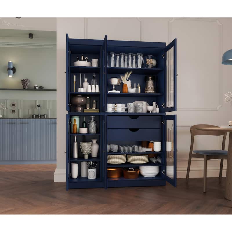 Palace Imports 100% Solid Wood 48.5" Pantry China Cabinet with Clear Glass Doors, 2-Drawers and Adjustable Shelves