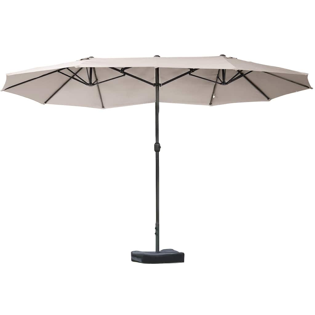 15-Foot Steel Rectangular Double-Sided Patio Umbrella with Easy Crank, Sun Protection, and Base for Outdoor Use