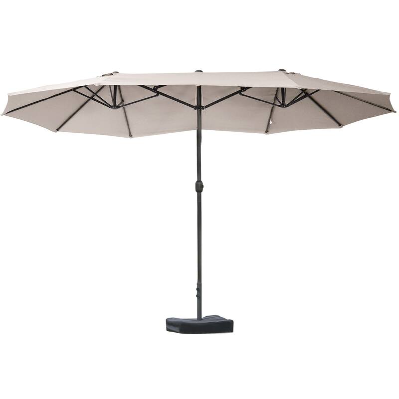 15-Foot Steel Rectangular Double-Sided Patio Umbrella with Easy Crank, Sun Protection, and Base for Outdoor Use - Brown