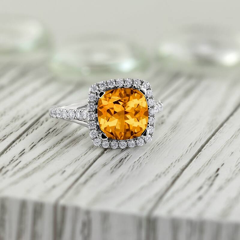 Auriya 2 3/4ct Cushion-cut Citrine and Halo Diamond Engagement Ring 1/2cttw 14k Gold