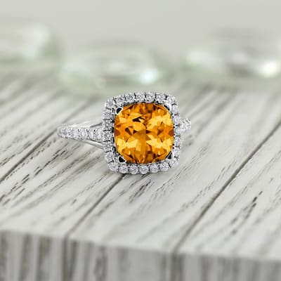 Auriya 2 3/4ct Cushion-cut Citrine and Halo Diamond Engagement Ring 1/2cttw 14k Gold