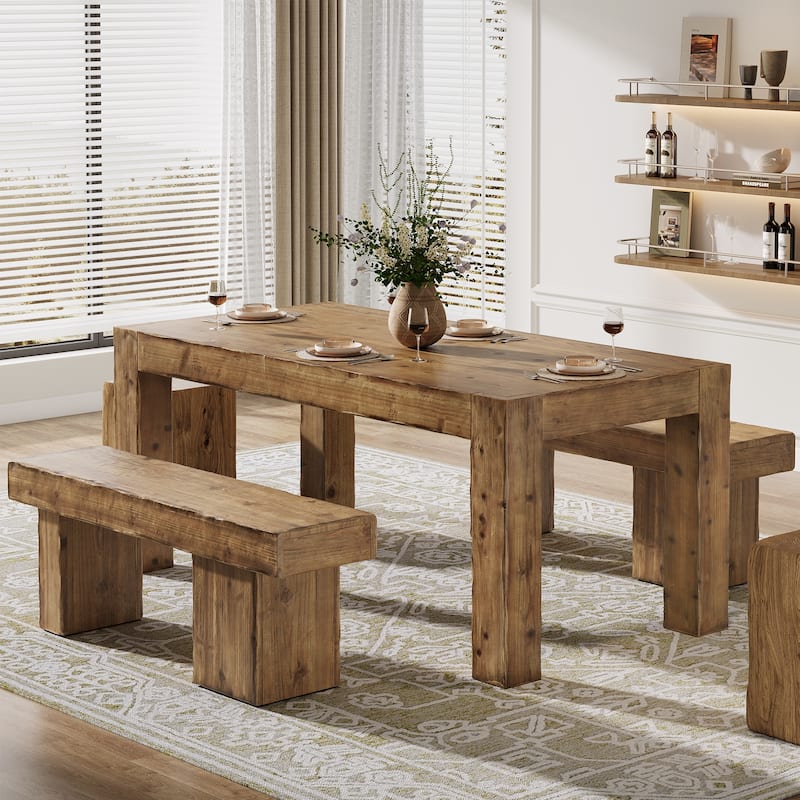 Solid Wood 63" Rectangular Dining Table for 4-6 - 31.5" D x 63" W x 29.92" H