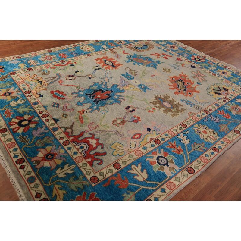 Beige Oushak Oriental Area Rug Hand-Knotted Wool Carpet - 7'10"x 10'0"