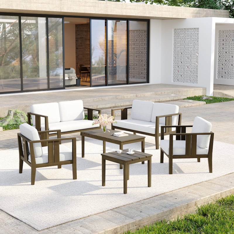 Casual 6-Piece Outdoor Patio Furniture Set In Solid Teak Wood