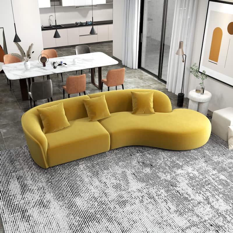 Gallar Japandi Style Luxury Modern Velvet Curved Sofa - Gold