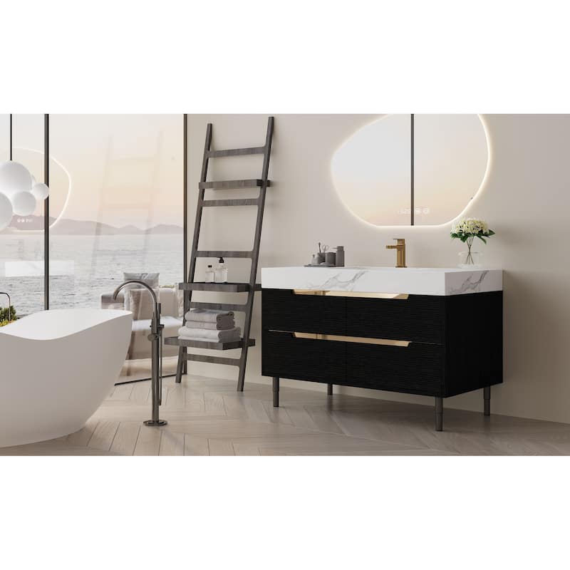 GDFStudio - Luxury 35.4" Versatile Floating/Freestanding Sintered Stone Bathroom Vanity with Ceramic Sink & Soft-Close Drawers