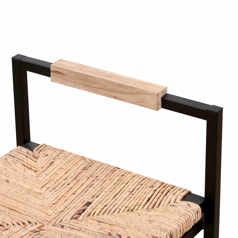 Faux Leather/Water Hyacinth Woven/Paper Rope Woven Upholstered Bar Stools Set of 2