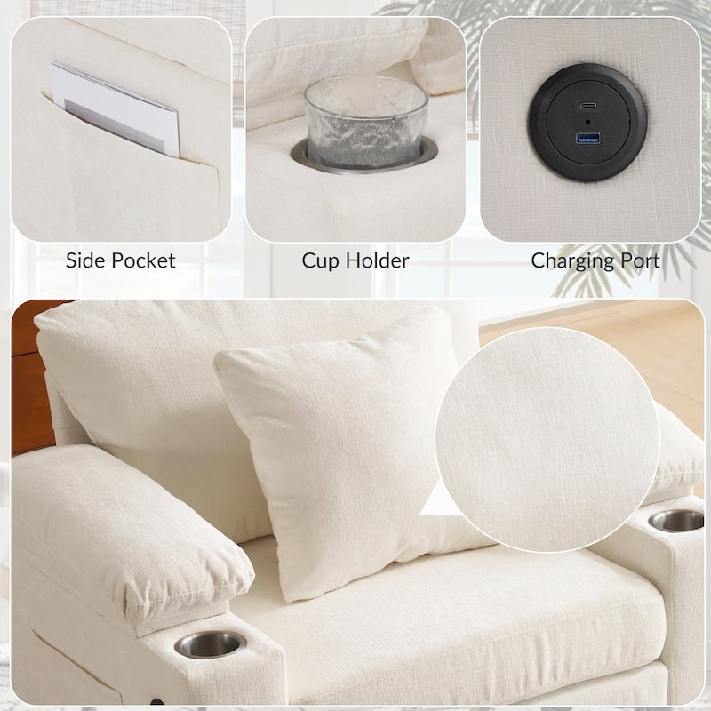 Chenille Oversized Accent Chair with Ottoman, USB Charging Ports and Convertible Sofa Bed Design
