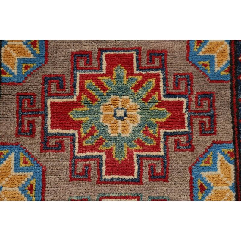 Hand Knotted Oriental 100% Wool Carpet Traditional Geometric Brown Kazak Area Rug - 3' 1'' X 2' 2''