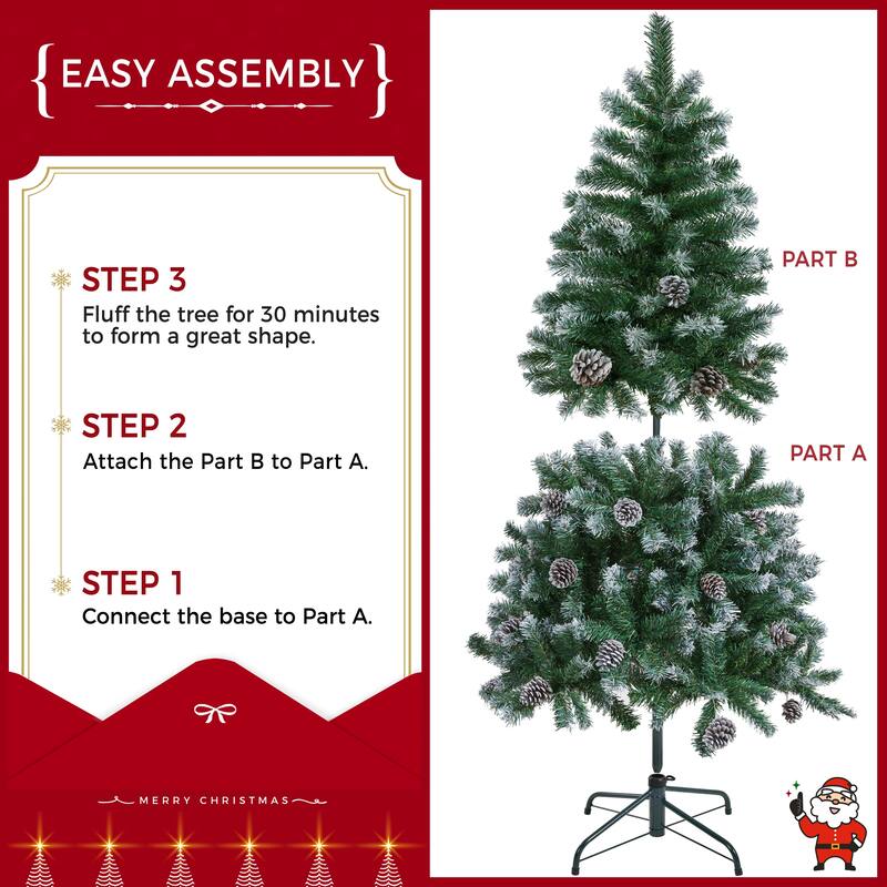 Yaheetech 4.5FT/6FT/7.5FT Pre-decorated Frosted Artificial Christmas Tree