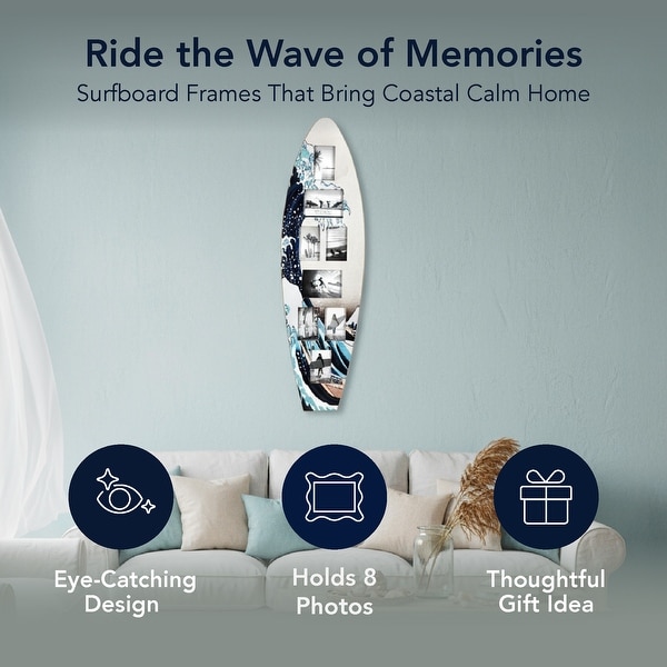 American Art Decor 8-Opening Surfboard Photo Collage Frame - On
