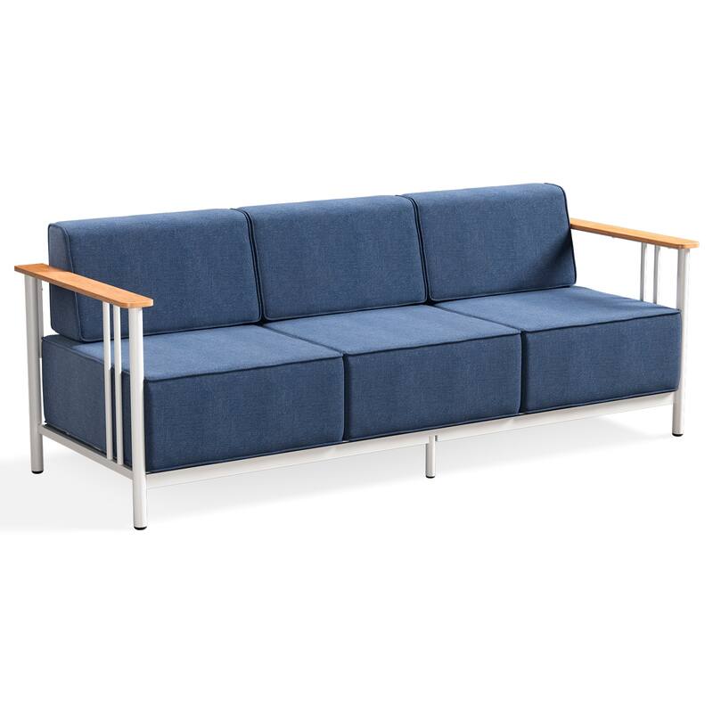Gymojoy Modern Patio Sofa with Metal Frame, 10" Cushions, Wide Seat for Outdoor Use Easy Assembly - Blue - 1-Piece