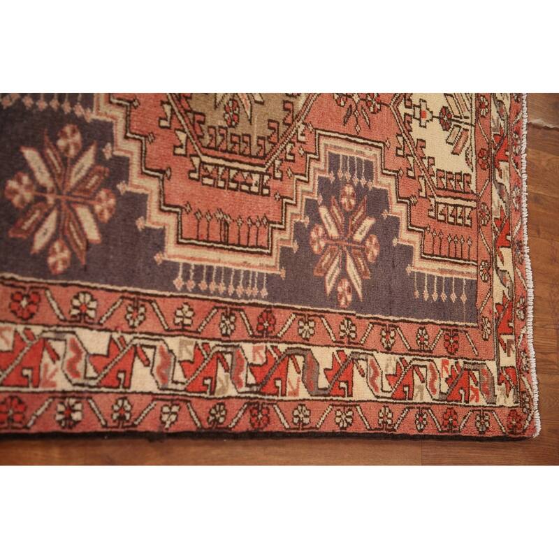 Geometric Ardebil Persian Vintage Runner Rug Hand-Knotted Wool Carpet - 3'10"x 8'6"