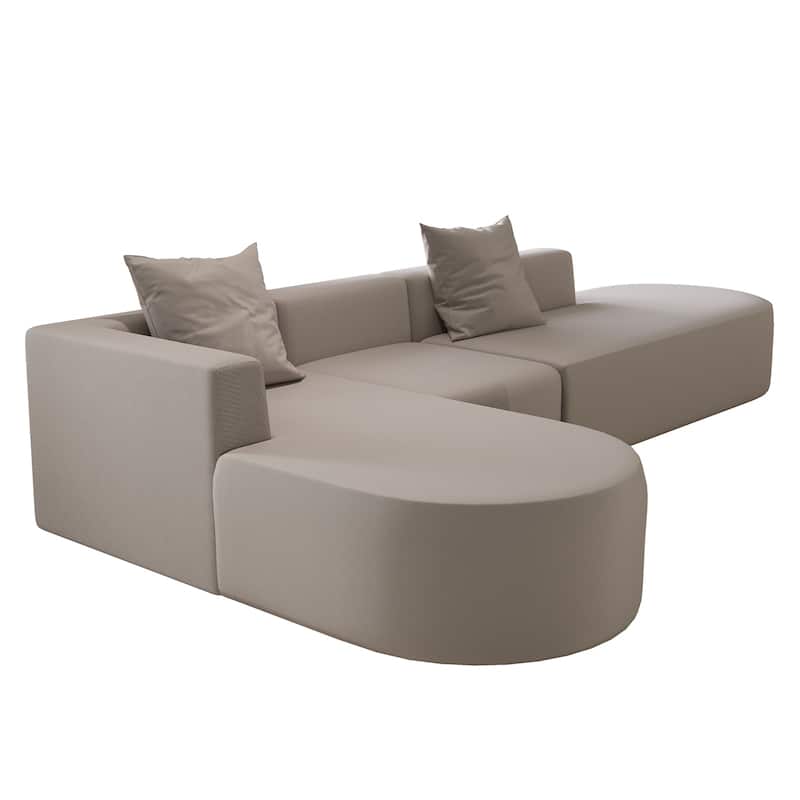 L Shaped Modular Sectional Sofa with Movable Ottoman, Corduroy Boneless Cloud Couch, Full-Compressed Deep Seat Sofa