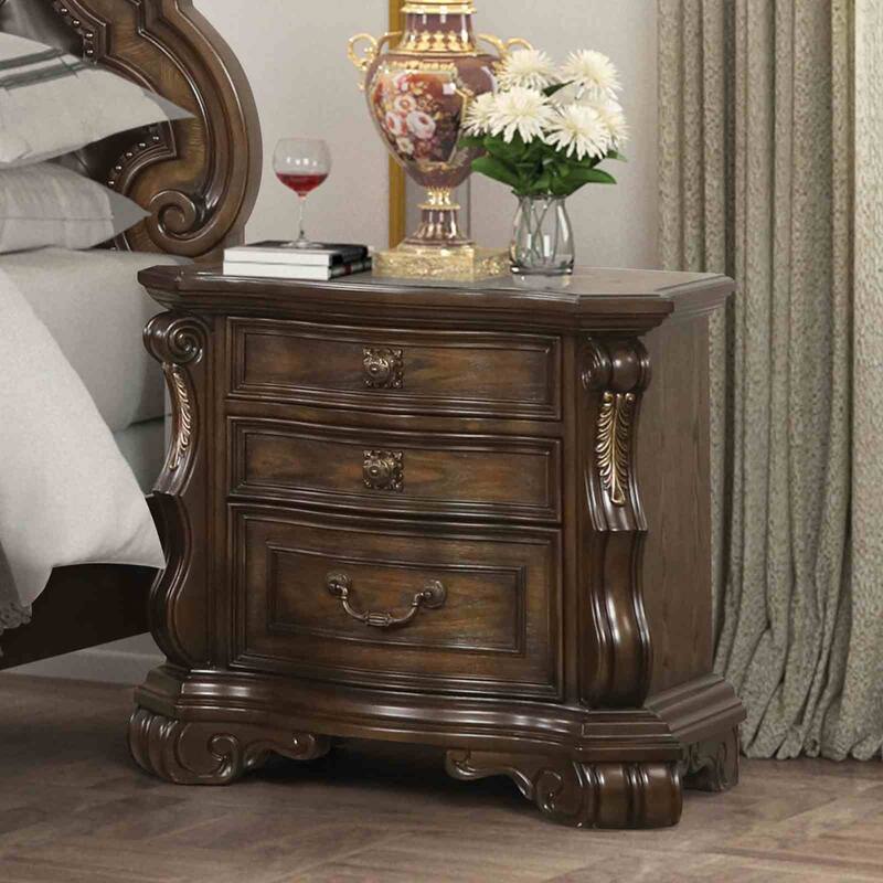 Dark Brown Finish Traditional Bedroom Furniture Set with USB Nightstand Headboard