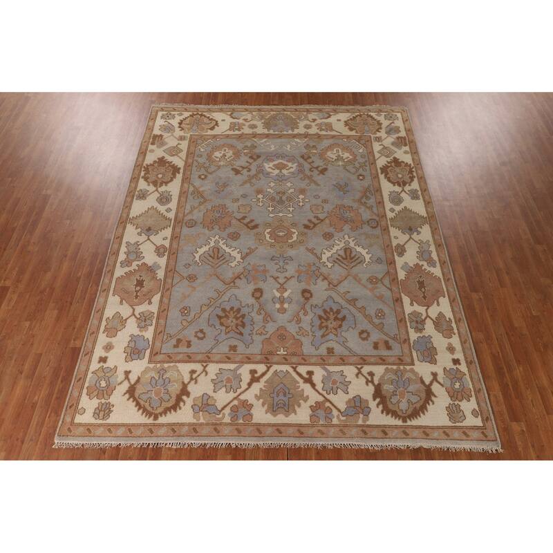Gray Oushak Indian Area Rug Handmade Wool Carpet - 9'0"x 11'7"