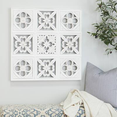 White Wood Traditional Floral Wall Decor
