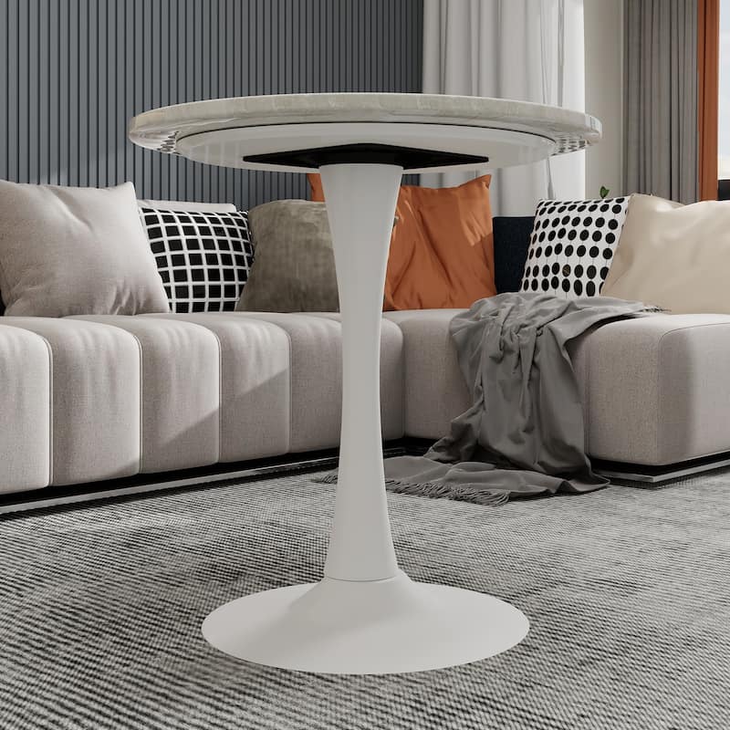 27.6" Mid-Century Modern Style Dining Table, Accommodates 2-4 People, Featuring A Round White-Veined Marble Tabletop
