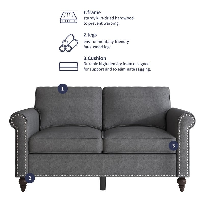 Mixoy 2 Piece Living Room Sofa Set with Rivet Design,Linen 3-Seater Sofa Couch,Loveseat Sofa/Single Sofa Chair
