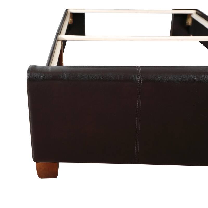 Twin Bed Frame, Dark Brown Faux Leather Platform Bed, Modern Bedroom Furniture