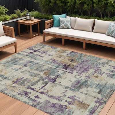 HomeRoots Abstract Transitional Rectangle Outdoor Rug