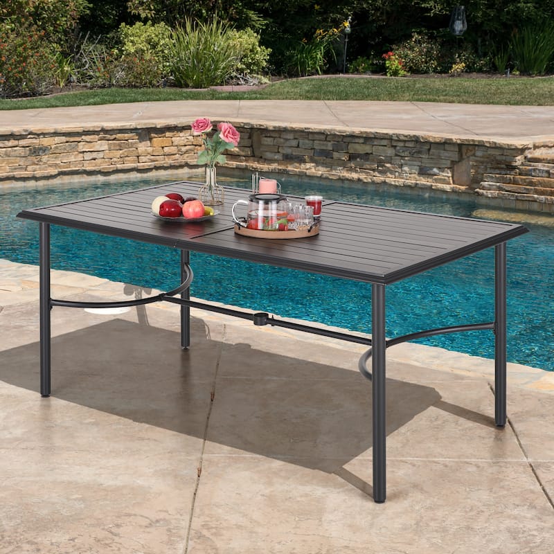 MAISON ARTS Rectangle Metal Patio Outdoor Dining Table with Umbrella Hole