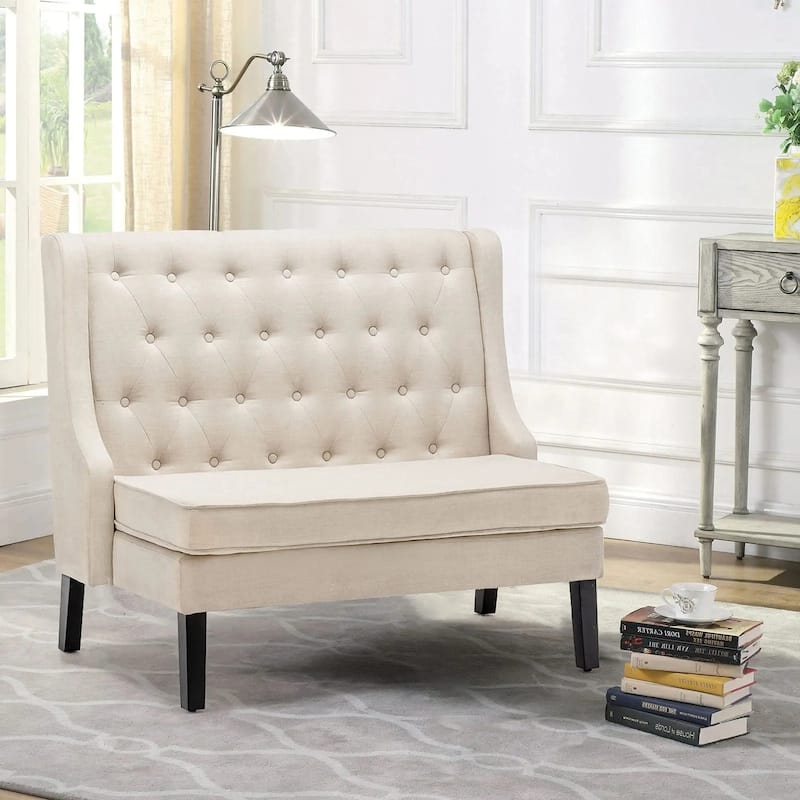 Modern Settee Bench ,loveseat Sofa Loveaseat Settee Sofa Bench High Back for Dining Living Room Hallway or Entryway Seating - Beige