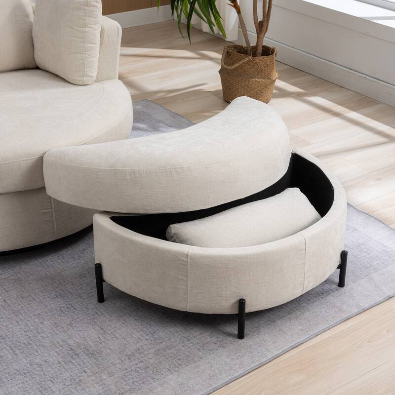 42.3"W Upholstered Swivel Accent Chair with 4 Pillows and Half-Moon Storage Ottoman