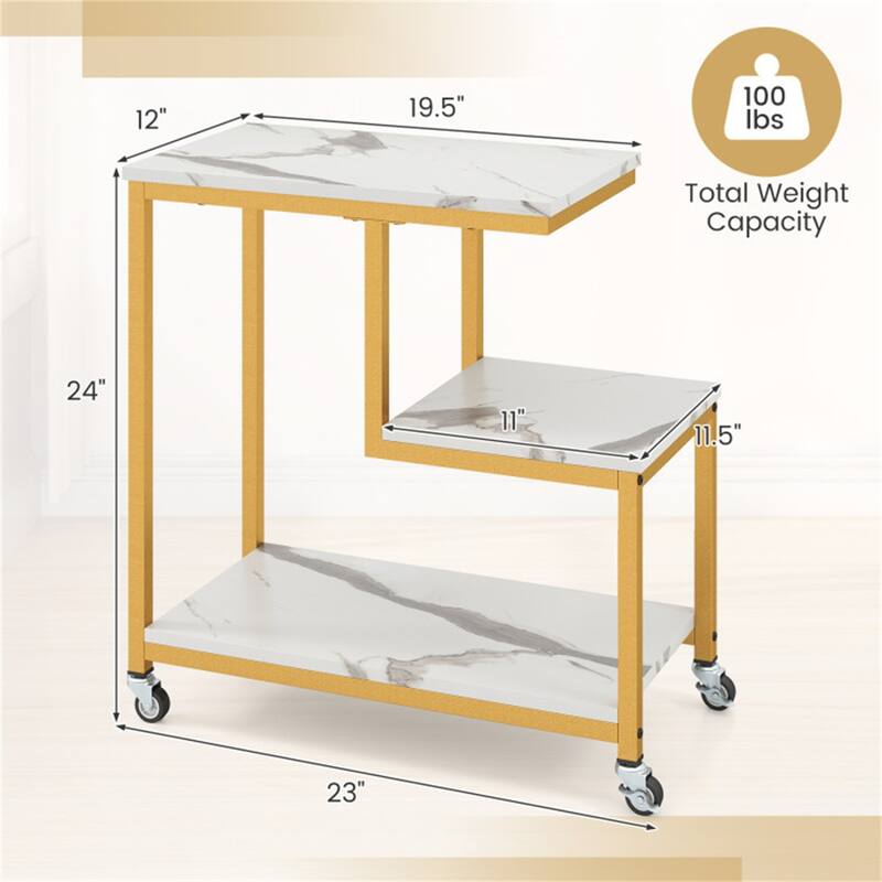 Engineered Wood and Metal G Shaped Side Table with Casters - 23" x 12" x 24"