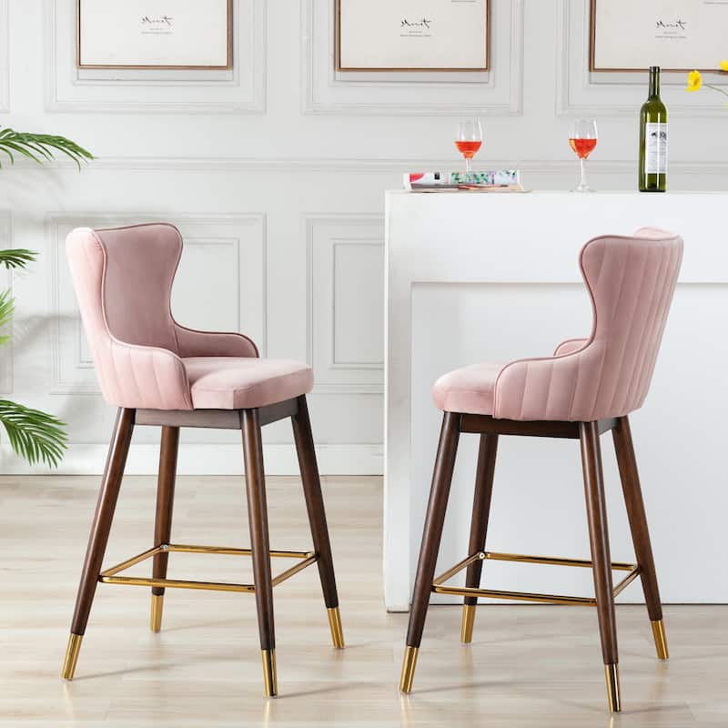 Roundhill Furniture Leland Fabric Upholstered Wingback Bar Stools (Set of 2)
