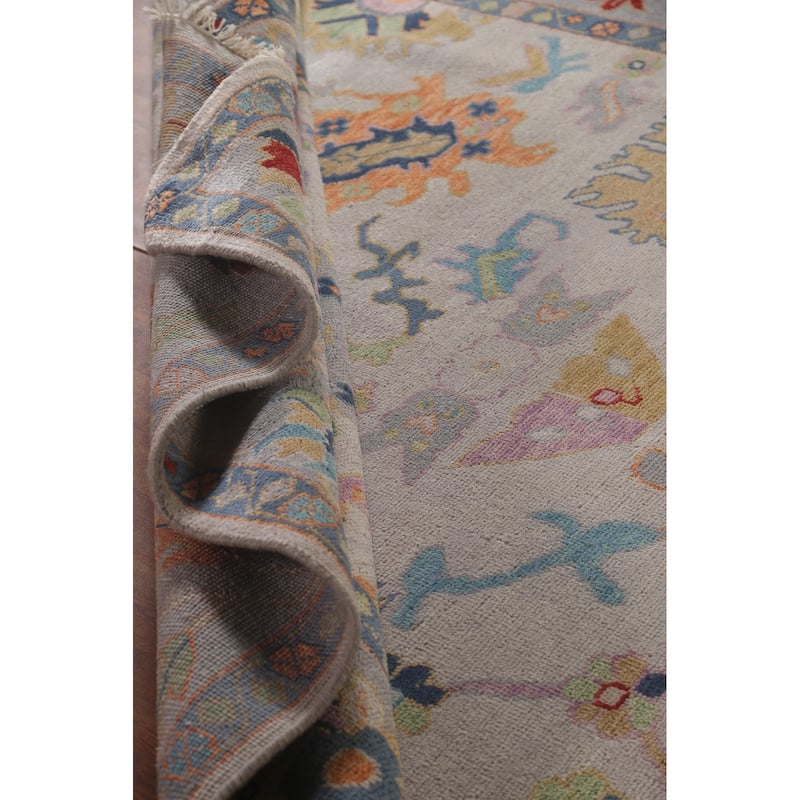 Earth Tone Floral Oushak Indian Area Rug Handmade Wool Carpet - 8'1"x 9'10"