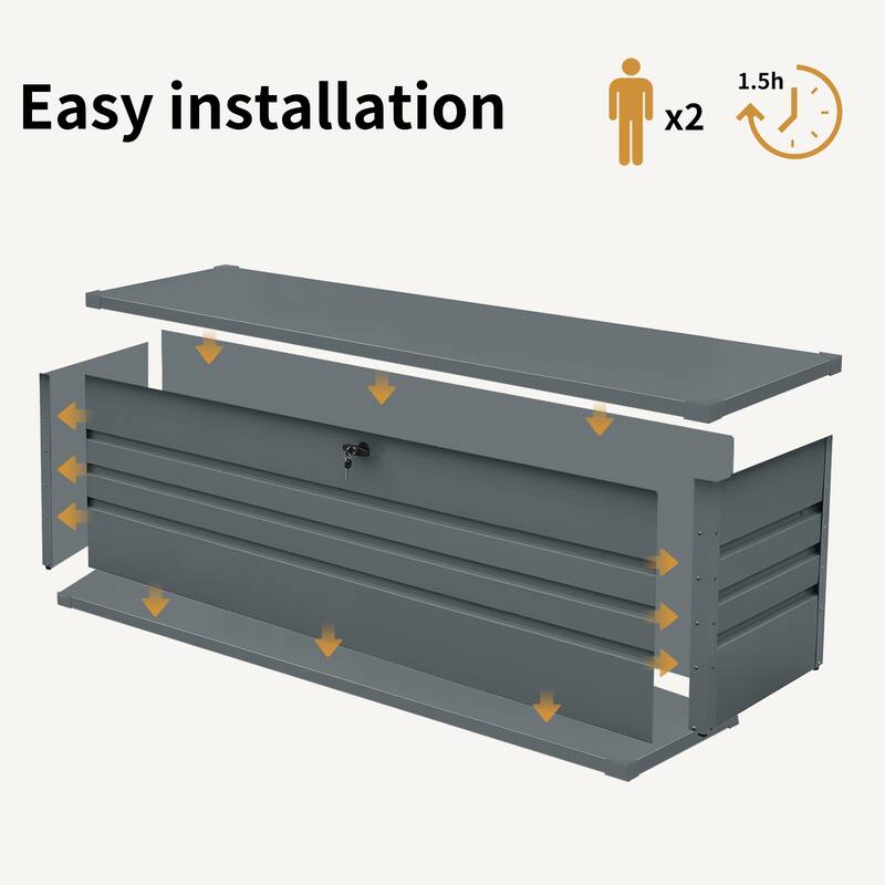 Outdoor Patio Box Camping Storage Box 260 Gallon Metal Outdoor Deck Box with Lockable and Hydraulic Hinge for Pool Patio Garden