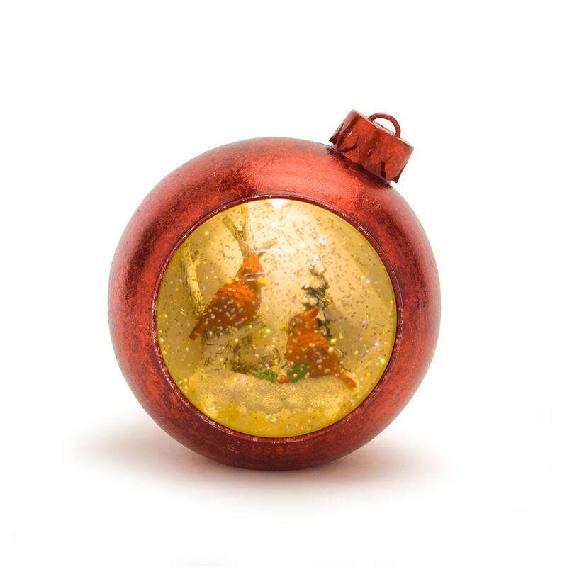 Lighted Musical Snow Globe Cardinals Ornament