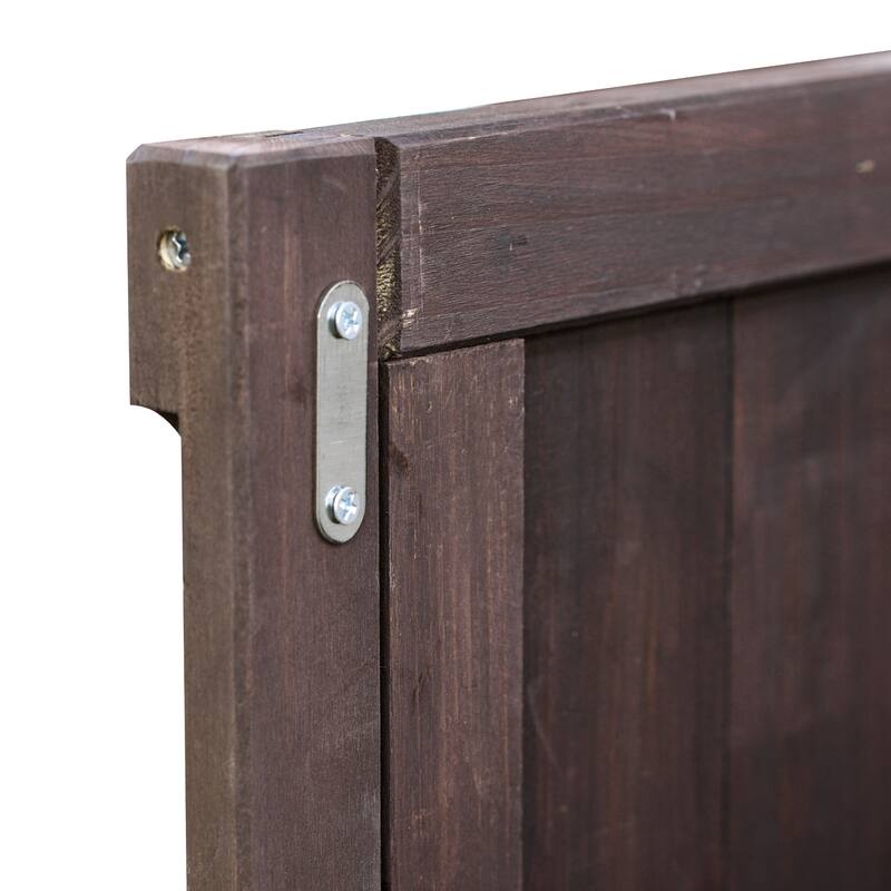 Stainless Steel Top Kitchen Island on Wheels, Outdoor Kitchen Cart, Dark Brown Solid Wood Storage Cabinet with Removable Shelfs