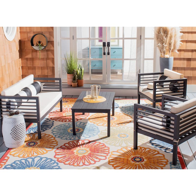SAFAVIEH Outdoor Yoselin 4-Piece Set with Accent Pillow - 51W x 26D x 26H