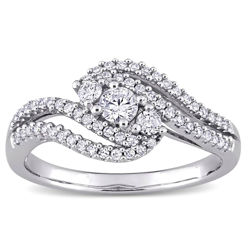Miadora 1/2ct TDW Diamond 3-stone Bypass Engagement Ring 10k White Gold