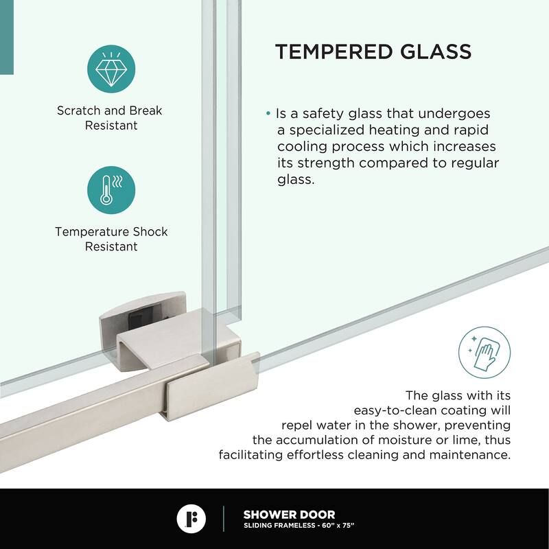 Fine Fixtures Frameless Clear Sliding Bathroom Shower Door