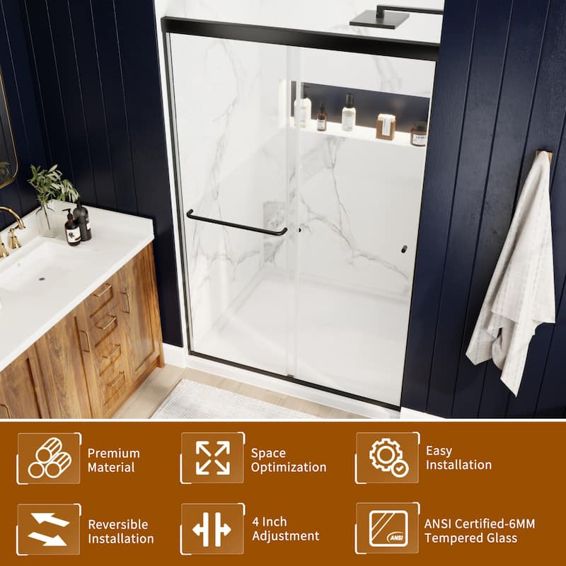 Modland 44''- 48'' W x 72'' H Glass Semi-Frameless Double Sliding Shower Tub Door in Matte Black / Brushed Nickel