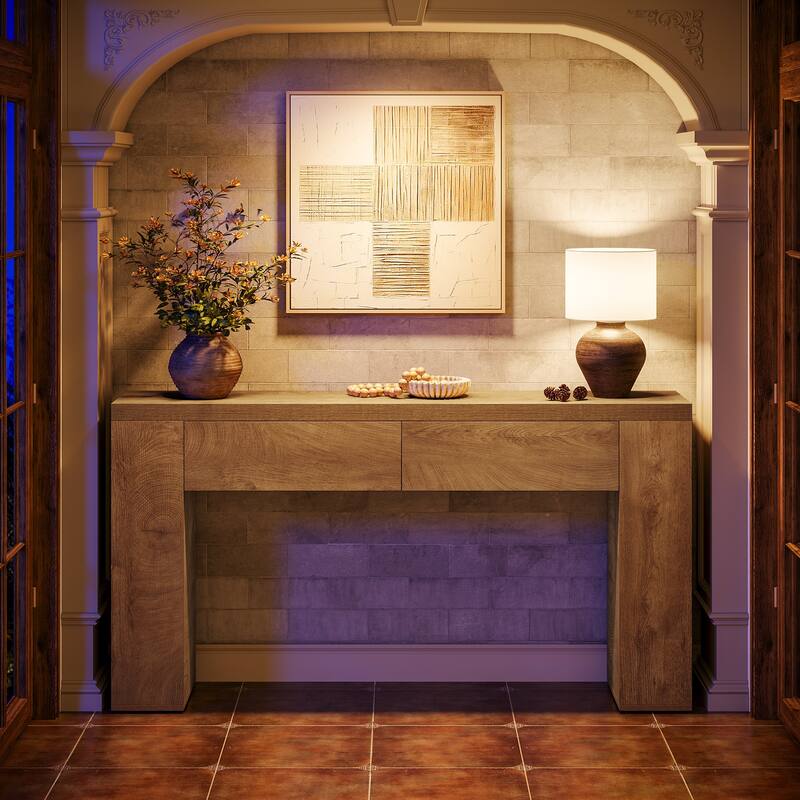 63-Inch Wooden Console Table with 2 Hidden Drawers, Sofa Table for Living Room, Hallway, Entrance, Foyer