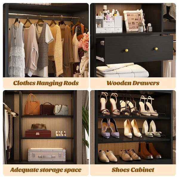 Zyntex Corner Closet System with 2 Wooden Drawers and 6 Hanging