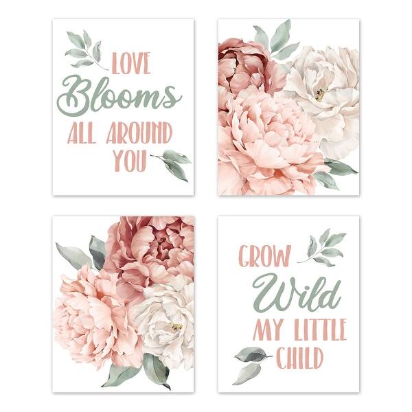 slide 2 of 6, Boho Shabby Chic Floral Girl Wall Decor Art Prints 4pc Ivory Bohemian Vintage Garden Watercolor Flower Nature Elegant Dusty Rose