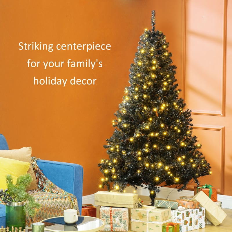 HOMCOM Pre-Lit Douglas Fir Tree - Warm White LED Lights, Realistic Branches, Black