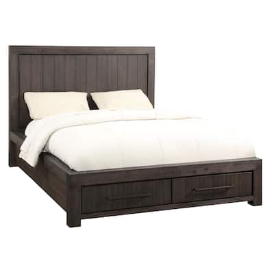 Adan California King Storage Bed, Panel Design, 2 Drawers, Gray Brown