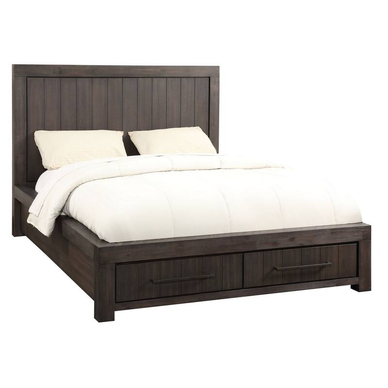 Adan King Size Storage Bed, Panel Design, 2 Drawers, Brushed Gray Brown