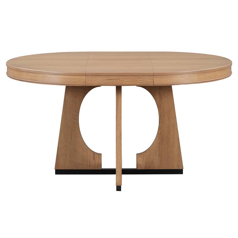 5-Piece Retro Dining Table Set, Extendable Round Table with Removable Leaf