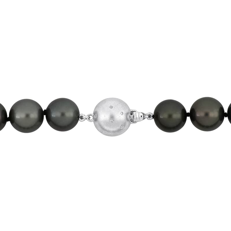 Miadora 10-12mm Black Tahitian Pearl Diamond Accents Necklace in 14k White Gold