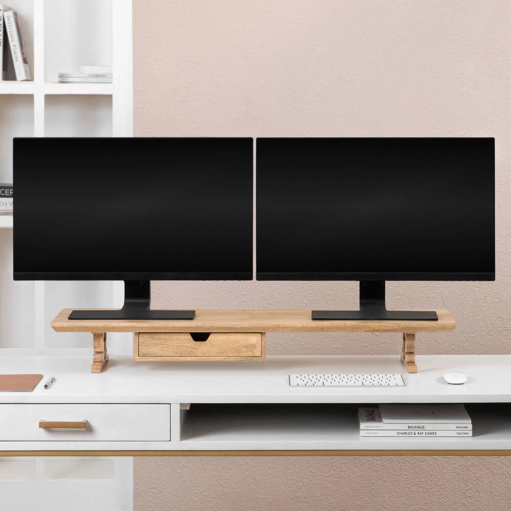 Jani Wood Monitor Stand Riser Desk - Ergonomic Design Stand, Desktop Organizer Table for Home, Office Workspace, Gaming Desk