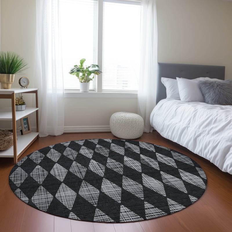 Machine Washable Indoor/ Outdoor Chantille Argyle Rug - Charcoal - 8' x 8'