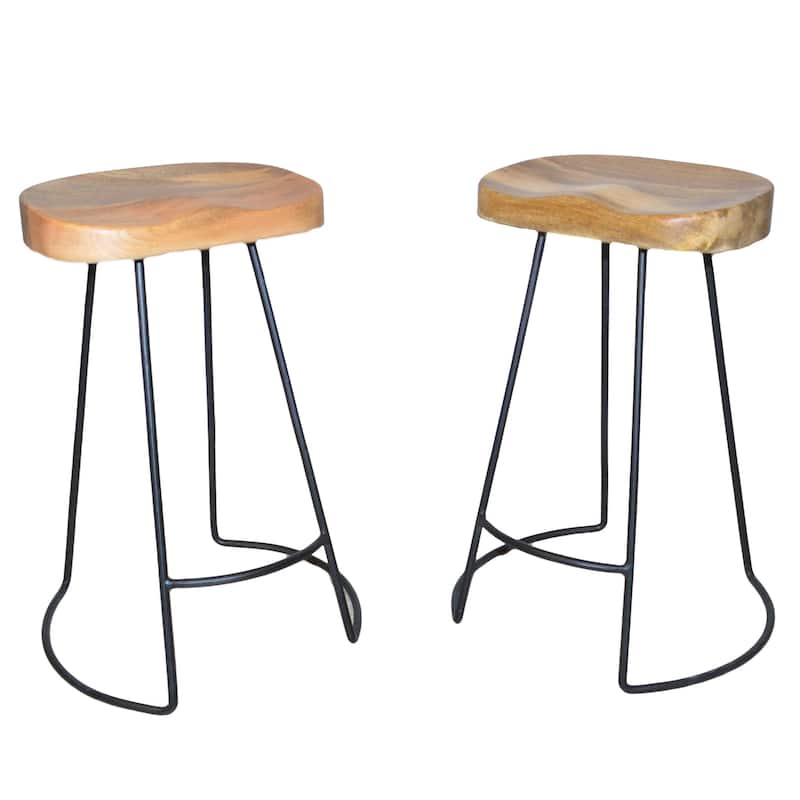 HomeRoots Set of Two 25" Natural And Black Steel Backless Counter Height Bar Chairs