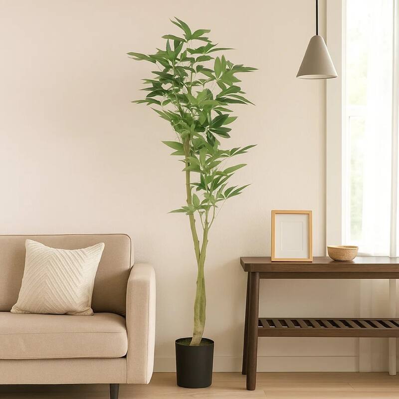 Leso Artificial Pachira Money Plant Hand Shaped Green Leaves 63 Inch